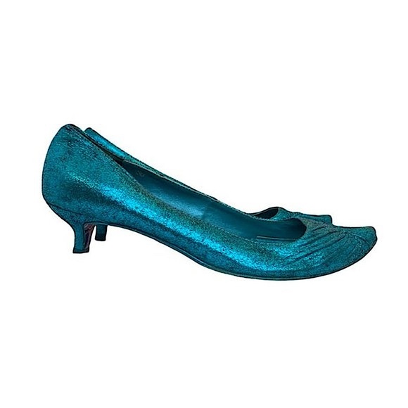 Irregular Choice Metallic Teal Pleated Kitten Heels - Picture 3 of 8